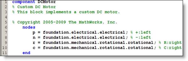 Simscape Component Definition of Nodes