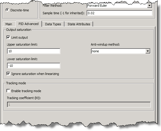 Advanced Tab from the PID Controller Block Dialog