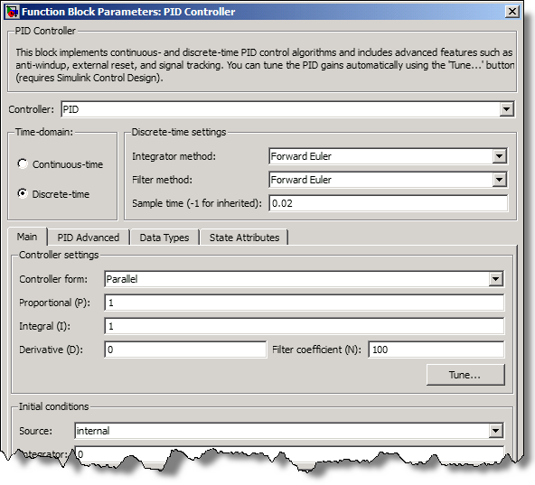 PID Controler Block Dialog