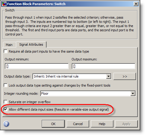 Block parameters for the Switch Block