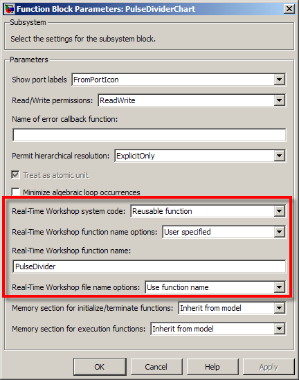 Configuring the Stateflow chart to be a reusable subsystem