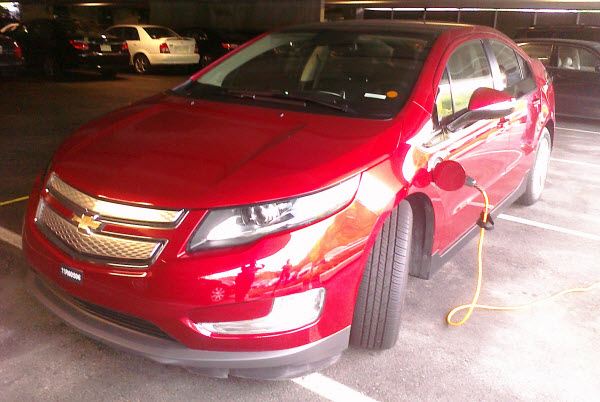 The Chevy Volt filling up with MathWorks electrons.