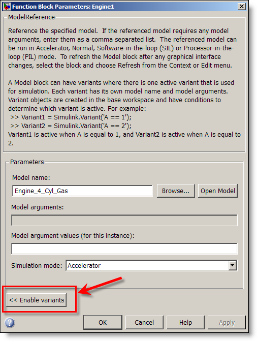 Model Reference Block Dialog