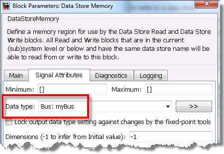 specifying a bus object for a Data Store Memory block