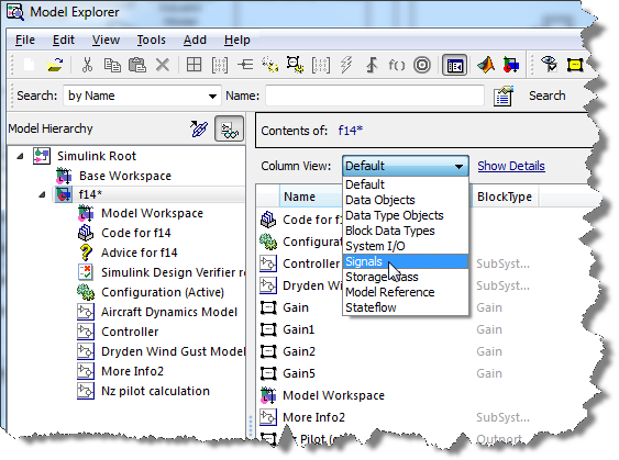 Displaying signal properties in the Model Explorer