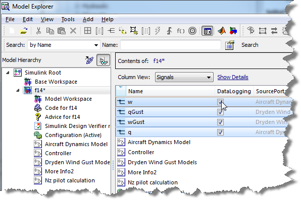 Enabling logging of multiple signals from the Model Explorer