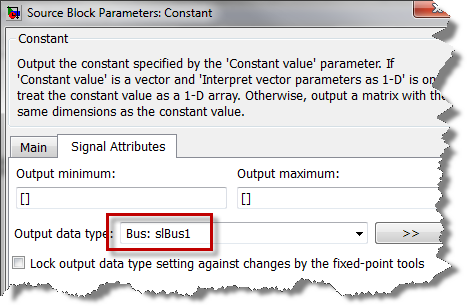 Configuring a Constant block to output a bus