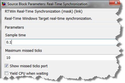 Dialog of the Real Time Synchronization block