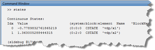 continuous states as shown by the Simulink debugger