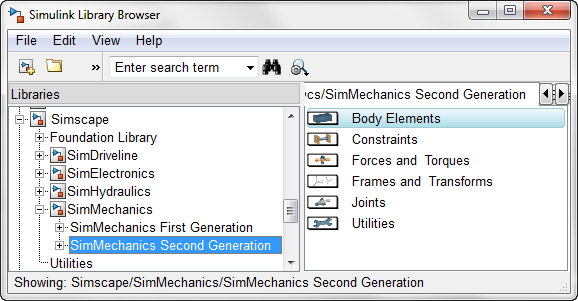 SimMechanics Second generation in Simulink Library Browser