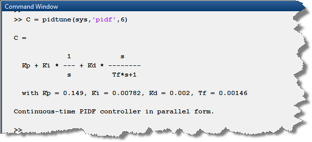 Controller generated by pidtune