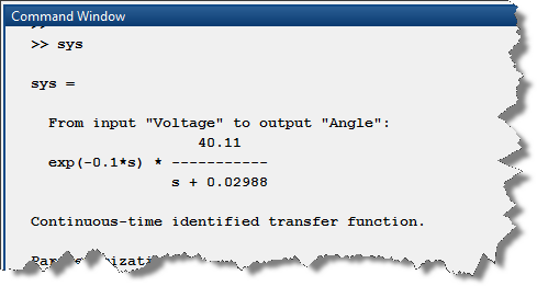 Transfer function identified from a DC Motor