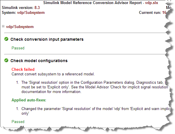 Converting to Model Reference Report