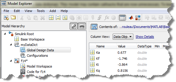 Simulink Data dictionary