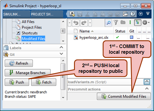 Publishing changes from Simulink Projects