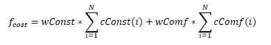 Cost function for Construction Costs and Passenger Comfort