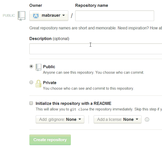 Creating an empty repository on GitHub and copying the URL