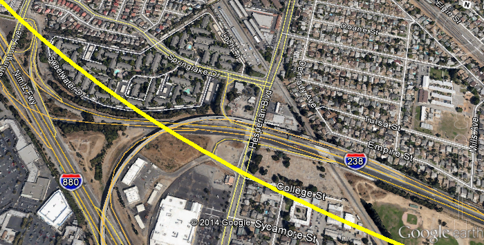 The I238 and I880 Interchange with anticipated Hyperloop route