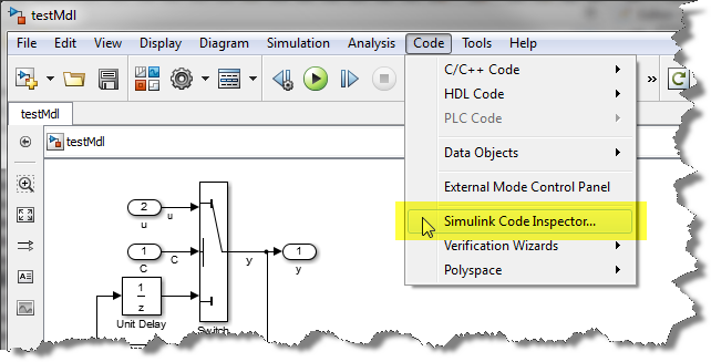 Launching Simulink Code Inspector