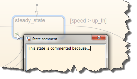 Adding a note to a commented Stateflow object