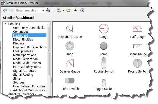 Dashboard in the Simulink Library Browser