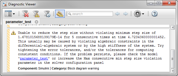 Error message generated by a DAE failure