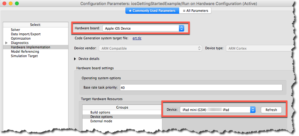 Model Configuration for iPad target