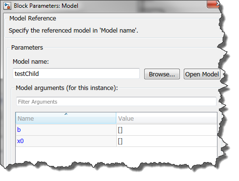 Model arguments values