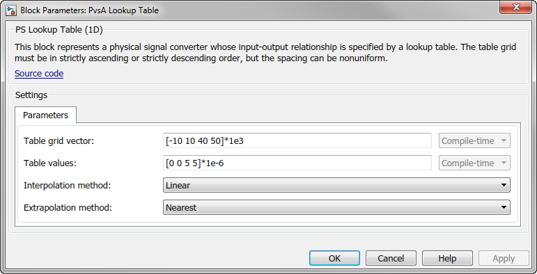 Lookup Table Parameters