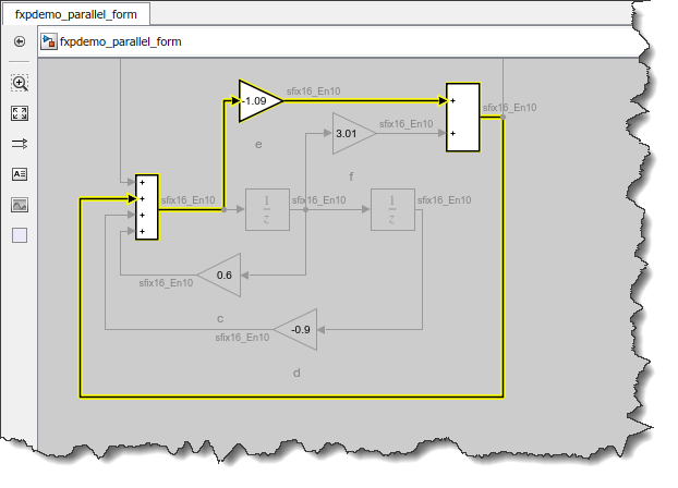 Loop highlighted using Simulink.BlockDiagram.getAlgebraicLoops