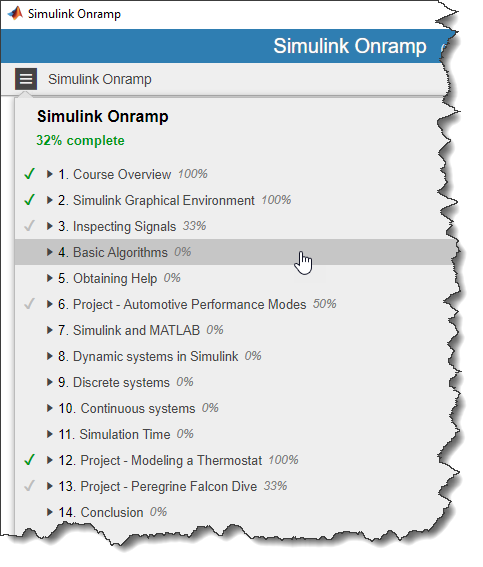 MATLAB Onramp sections