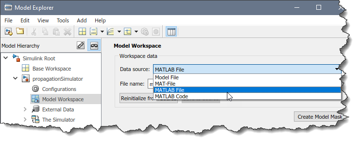 Model Workspace setup in Model Explorer