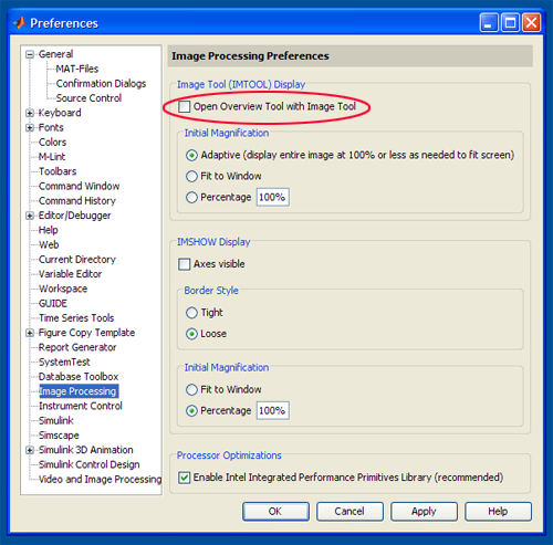 Image Processing preferences panel screenshot