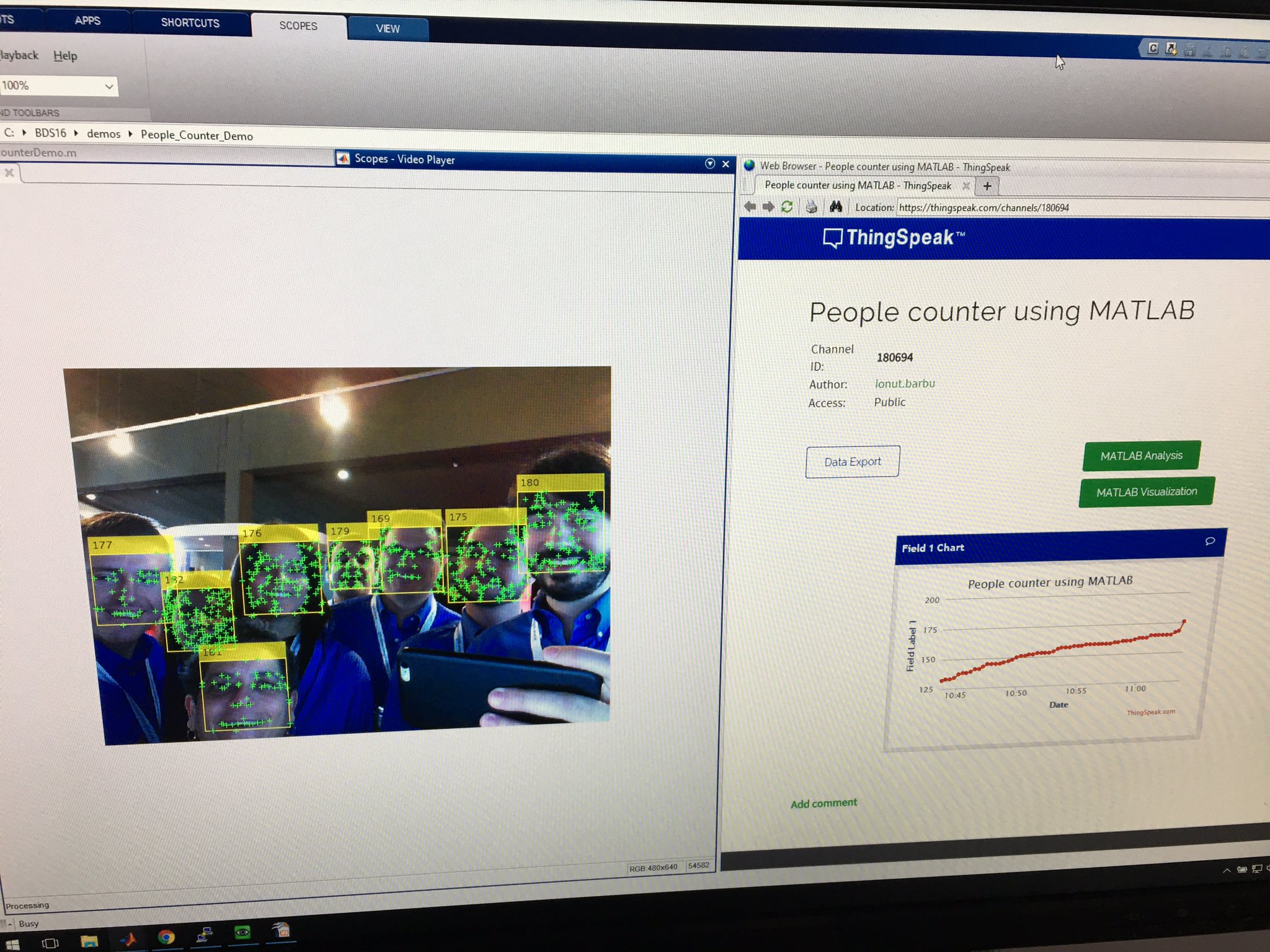 People Counter using MATLAB and ThingSpeak
