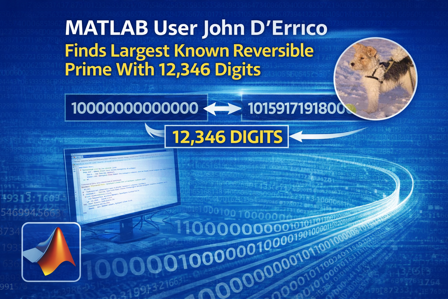 MATLAB user John D'Errico finds largest known reversible prime with 12,346 digits