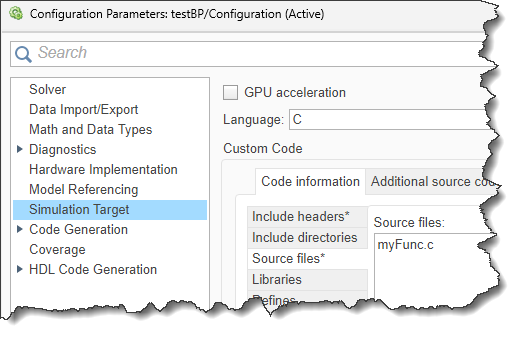 Debug Custom C/C++ Code - MATLAB & Simulink