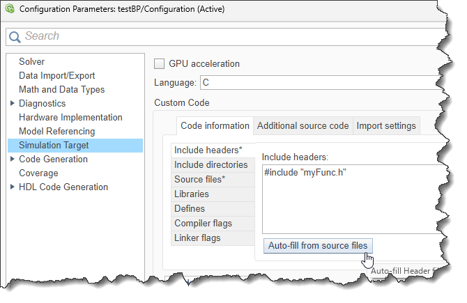 Debug Custom C/C++ Code - MATLAB & Simulink