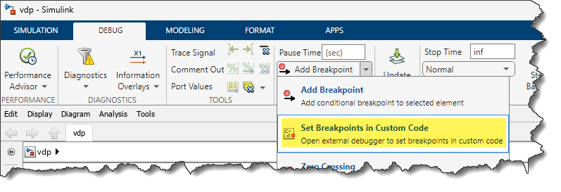 Debug Custom C/C++ Code - MATLAB & Simulink